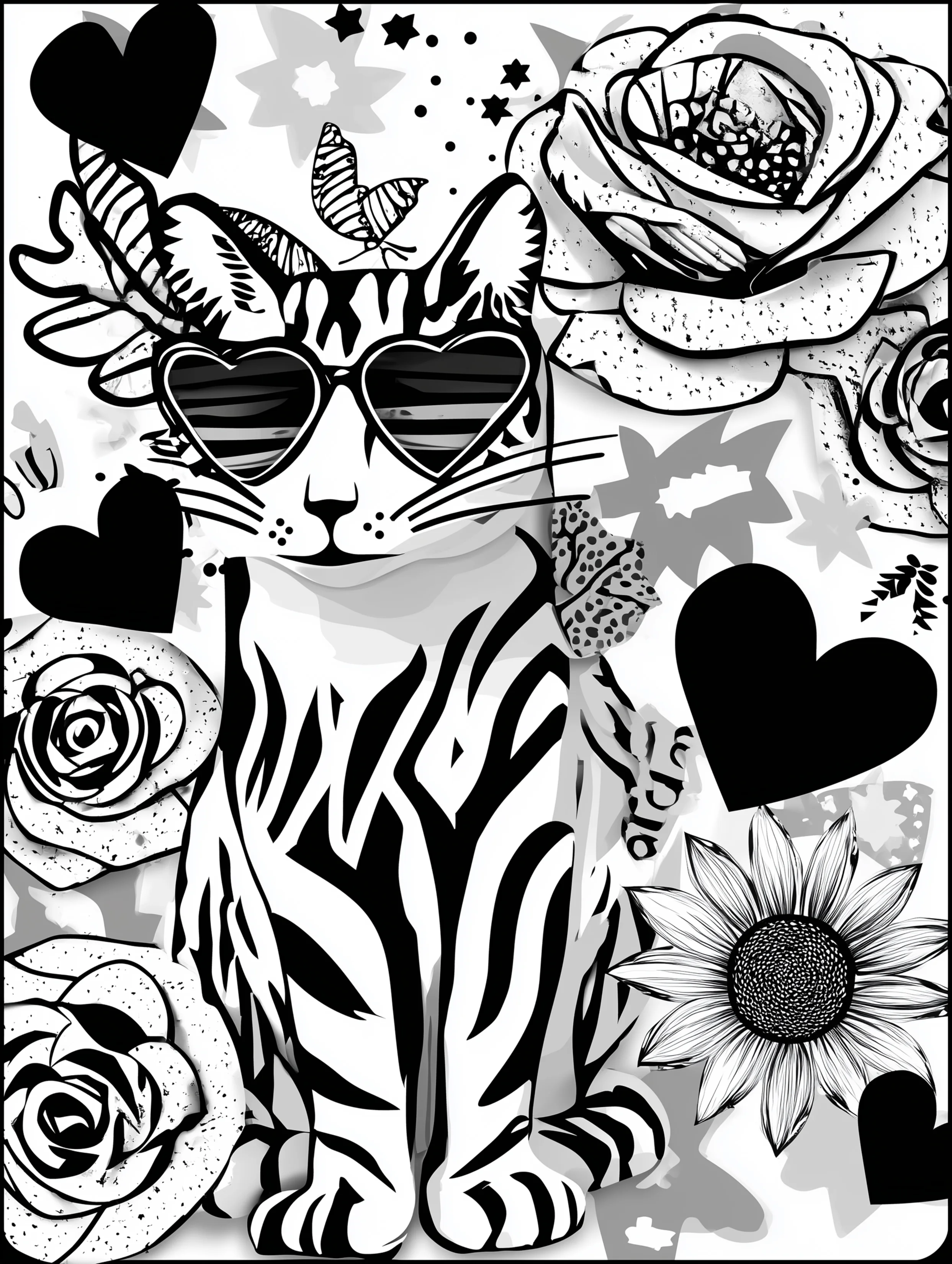 Free printable cats coloring page featuring a cat wearing sunglasses